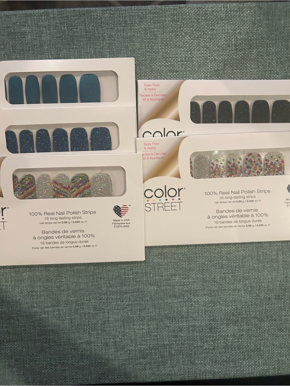 Color Street Nail Polish Strips Lot of 5 Blue Glitter Nail Art NWT